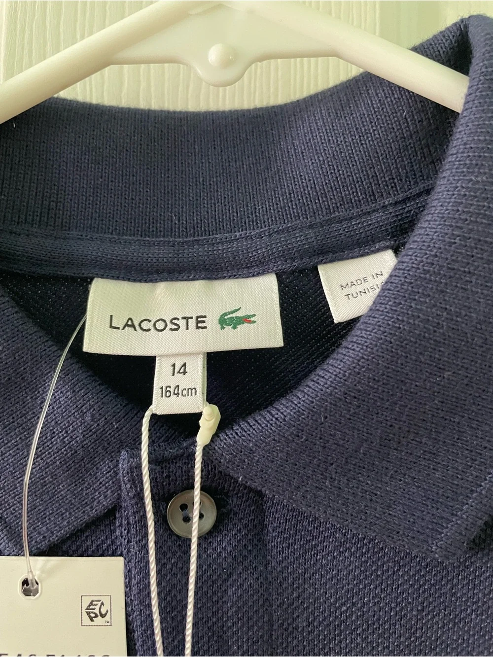 NWT Lacoste Kids Classic Cotton Pique Polo Shirt Navy Blue Youth 14 With Box